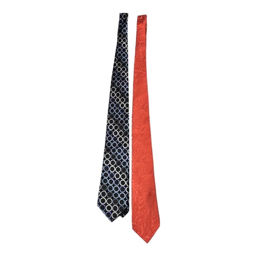 Lot Of 2 Michael Kors Silk Orange Infinity & Black Multicolor Circles Neck Ties
